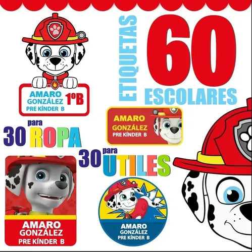 Etiquetas Para Marcar Ropa Y Utiles Escolares Paw Patrol