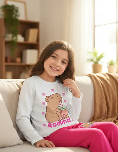 Pijama Largo Capibara Capybara Niñas Personalizado Algodon