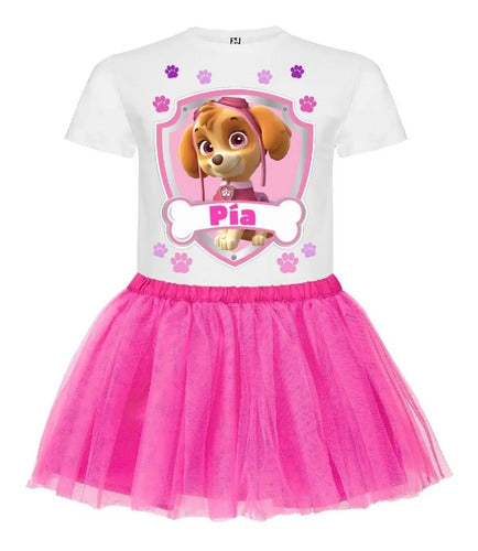 Conjunto Skye Paw Patrol Niña Polera Tutu Cumpleaños Disfraz