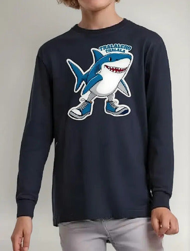 Polera Manga Larga Algodón Niños Tralalero Tralala Brainrot