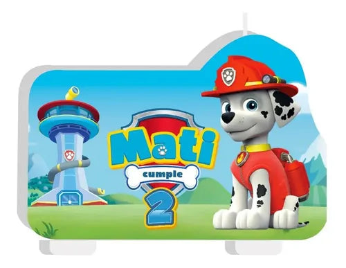Vela De Cumpleaños Marshall Paw Patrol Personalizada