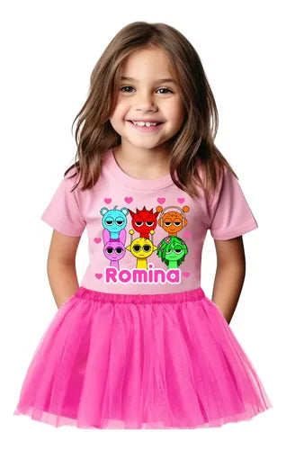 Disfraz Vestido Sprunki Personalizado Polera + Tutú Niñas Detalles Glitter