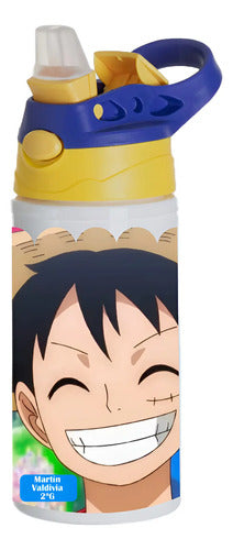 Botella Agua Colegio One Piece Luffy Personalizada Niños Blanco