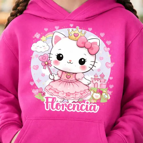 Polerón Canguro Niña Gatita Unicornio Kawai Personalizado