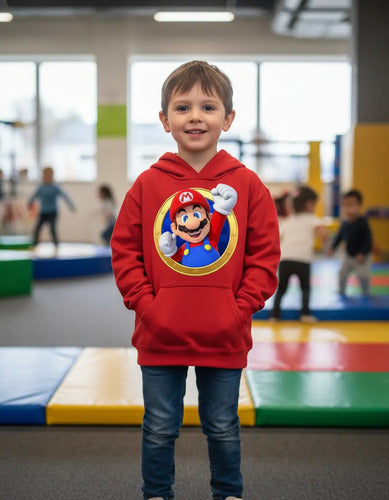 Polerón Canguro Algodón Niños Mario Bros Puño