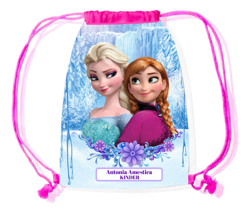 Mochila Morral Frozen Personalizada Bolsatela Colegio Jardin Fucsia Estampado