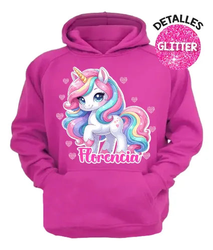 Polerón Unicornio Niñas Personalizado Algodón Detalles Glitter D1