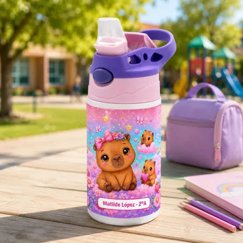 Botella Agua Colegio Capibara Baby Personalizada Niñas Rosa