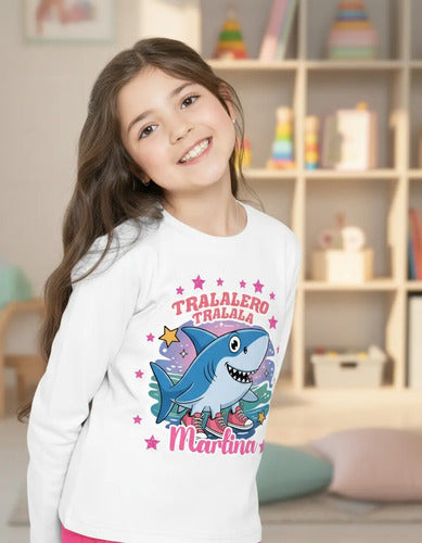 Polera Larga Tralalero Tralala Personalizada Niñas Algodón