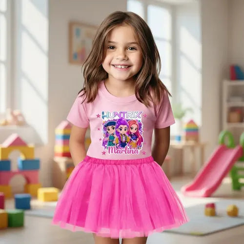 Disfraz Vestido Huntrix Demon Hunters K Pop Personalizado Polera + Tutú Niñas Detalles Glitter