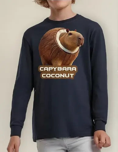 Polera Manga Larga Algodón Niños Capibara Coconut Brainrot