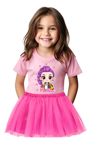 Disfraz Vestido Rumi Huntrix Guerreras K Pop Personalizado Polera + Tutú Niñas Detalles Glitter