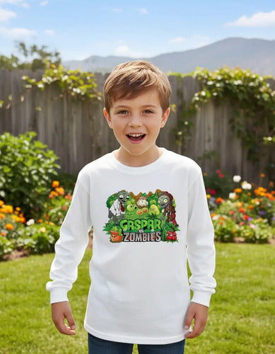 Polera Plantas Vs Zombies Manga Larga Personalizada Niños