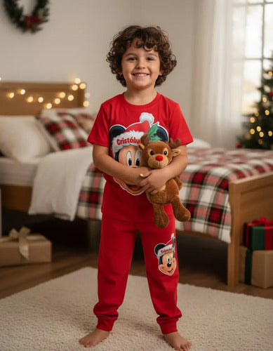 Pijama Largo Mickey 2 Navidad Niños Personalizado Algodón