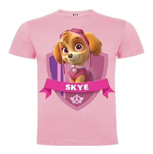 Polera Color Algodón 100% Niñas Skye Escudo Paw Patrol
