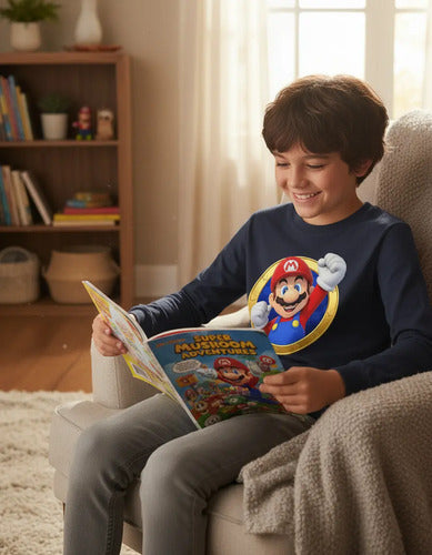 Polera Manga Larga Algodón Niños Mario Bros Puño