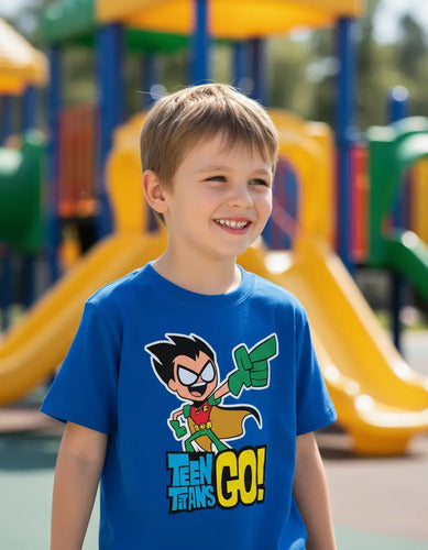 Polera Color Algodón 100% Niños Robin Titanes