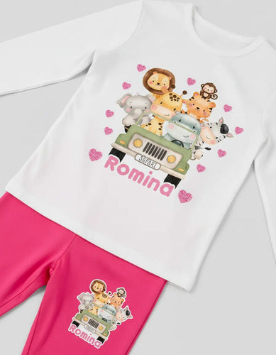 Pijama Largo Animales Safari Niñas Personalizado Algodon