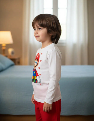 Pijama Largo Super Mario Bros Niños Algodón Personalizado