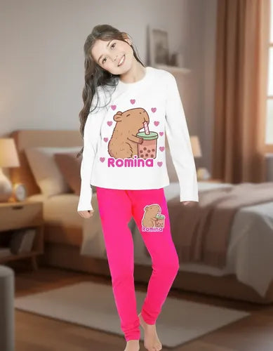 Pijama Largo Capibara Capybara Niñas Personalizado Algodon