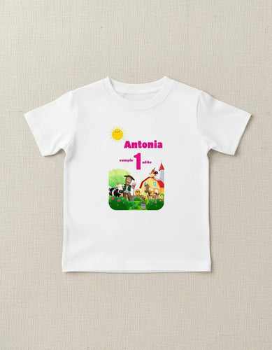 3 Poleras Personalizadas Niños Cumpleaños Granja Zenon Niñas