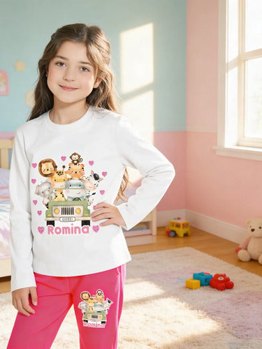 Pijama Largo Animales Safari Niñas Personalizado Algodon