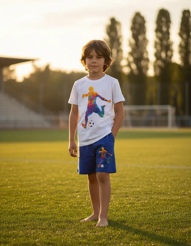 Pijama Corto Niños Algodon Futbol Silueta