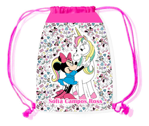 Mochila Bolsa Tela Jardin Infantil Colegio Minnie Unicornio Fucsia