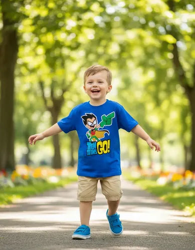 Polera Color Algodón 100% Niños Robin Titanes
