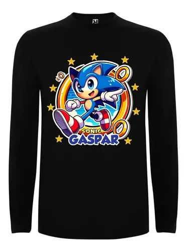 Polera Sonic Manga Larga Personalizada Niños  Algodon D1