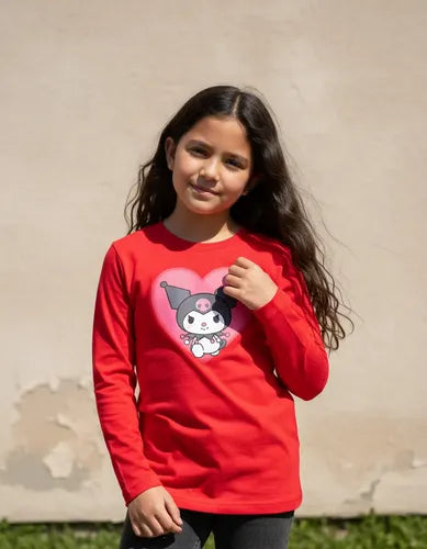Polera Manga Larga Algodón Niñas Kuromi Corazon
