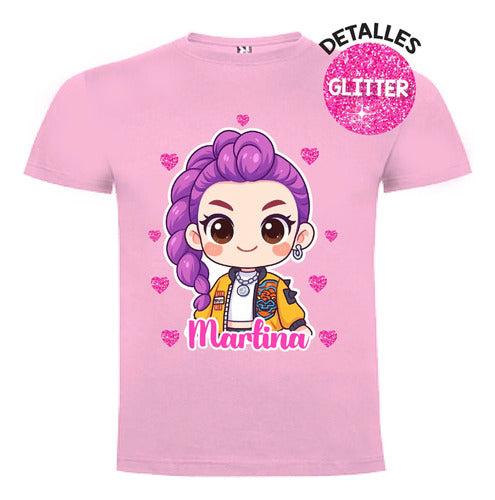 Disfraz Vestido Rumi Huntrix Guerreras K Pop Personalizado Polera + Tutú Niñas Detalles Glitter