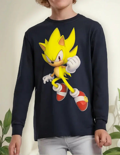 Polera Manga Larga Algodón Niños Sonic Dorado