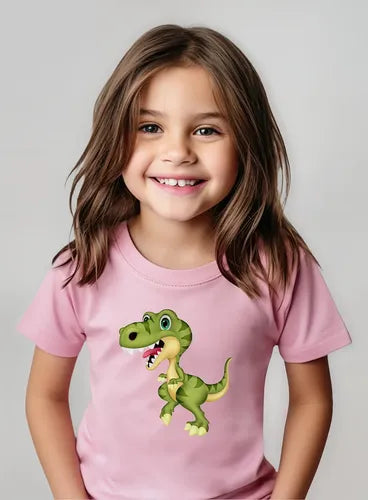 Polera Color Algodón 100% Niñas Niños Dinosaurio Bebe Verde