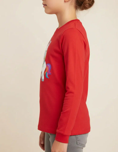 Polera Manga Larga Algodón Niñas Unicornio Arcoiris