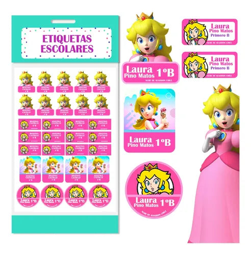 Etiquetas Para Marcar Ropa Y Utiles Escolares Princesa Peach Fucsia