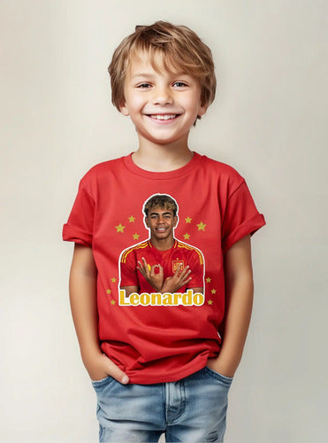Polera Lamine Yamal Futbol Personalizada Niños Algodón 100%