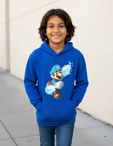 Polerón Canguro Algodón Niños Mario Bros Hielo