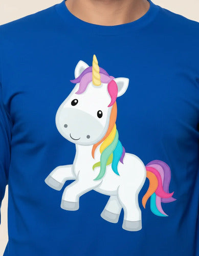 Polera Manga Larga Algodón Niñas Unicornio Arcoiris