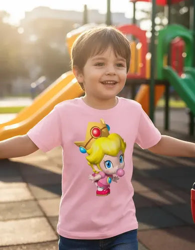Polera Color Algodón 100% Niños Princesa Peach Mini