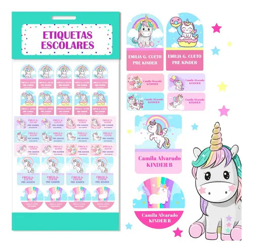 Etiquetas Para Marcar Ropa Y Utiles Escolares Unicornios Rosa Unica