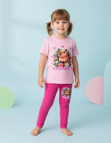 Polera Y Calza Larga Capibara Flores Conjunto Personalizado