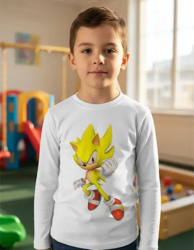 Camiseta Polar Manga Larga Polera Niño Sonic Dorado