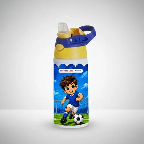 Botella Agua Niño Térmica Escolar Personalizada Futbol Blanco
