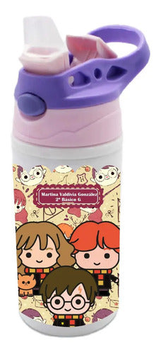 Botella Agua Colegio Harry Potter Personalizada Niñas Blanco