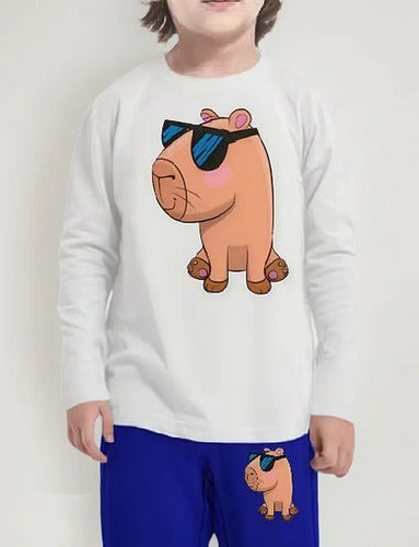Pijama Largo Niñas Algodon Capibara Lentes Capybara
