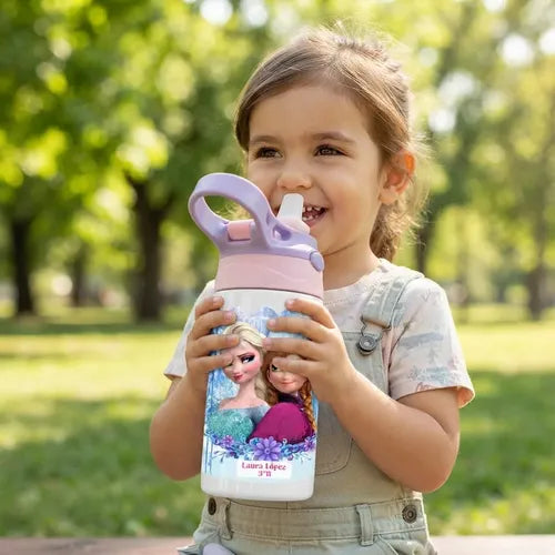 Botella Agua Colegio Frozen Personalizada Niñas Blanco