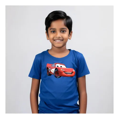 Polera Color Algodón 100% Niños Auto Rojo Rayo