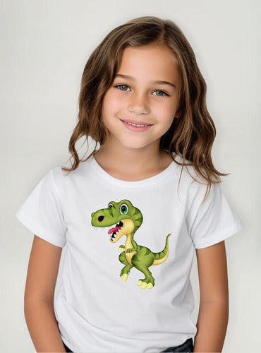 Polera Color Algodón 100% Niñas Niños Dinosaurio Bebe Verde