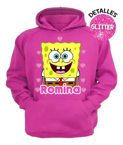 Polerón Canguro Bob Esponja Personalizado Algodón Niñas